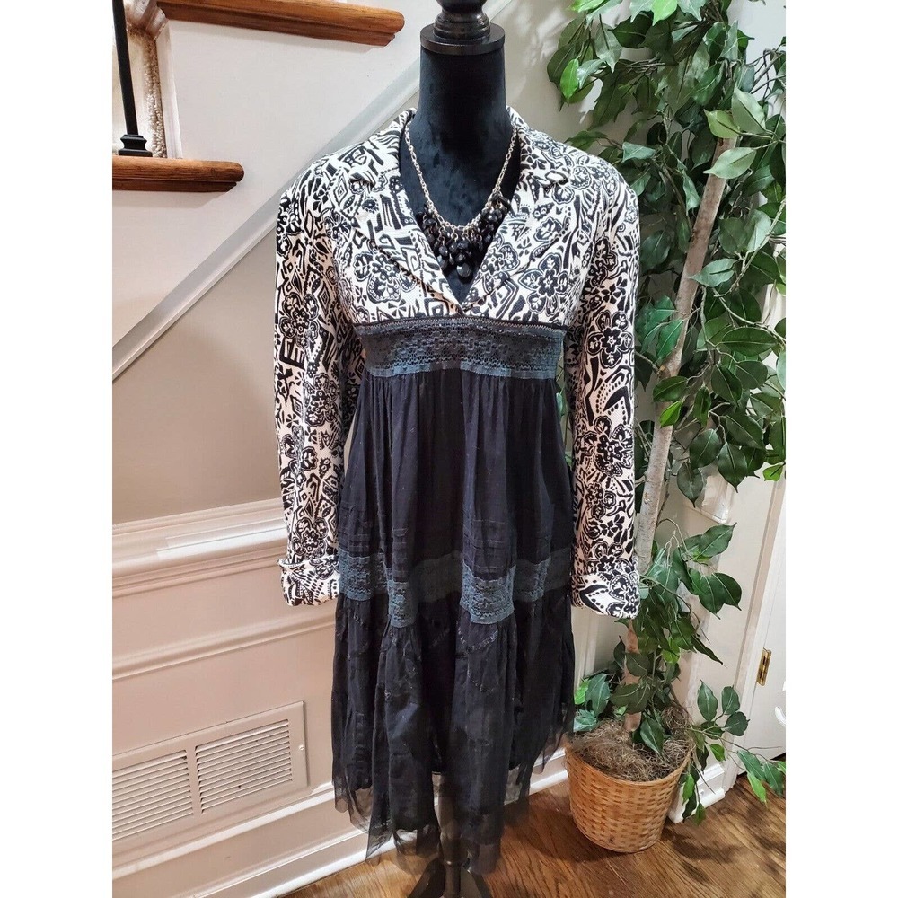 Upcycled Refashioned,‎ Black ComfortWear Dress, Lace, Urban Boho, 42" Bust XL